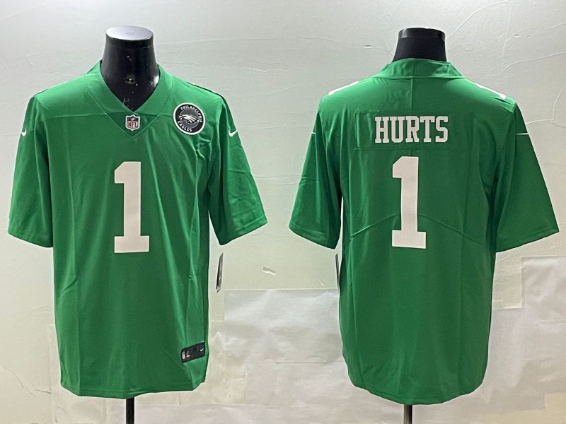 Men Philadelphia Eagles #1 Hurts Green Throwback 2025 Nike Vapor Limited NFL Jersey style 3